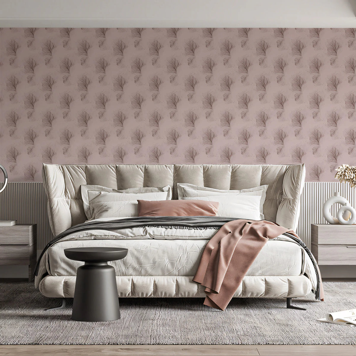Abstract Branch Mural Wallpaper — Soft Blush and Cocoa Mural Wallpaper - room preview 02