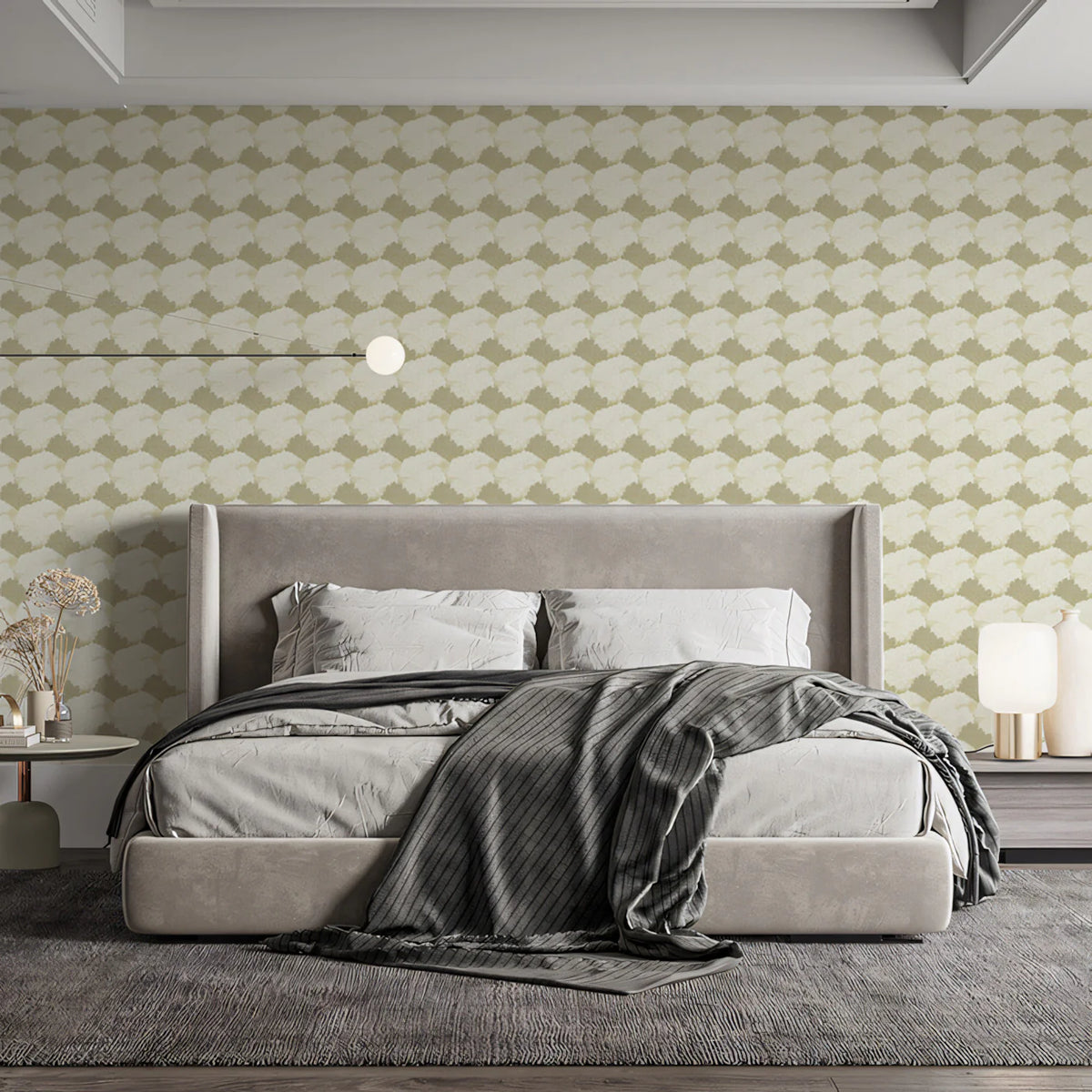 Minimalist Floral Damask Mural Wallpaper — Soft Neutral Pattern Mural Wallpaper - room preview 02