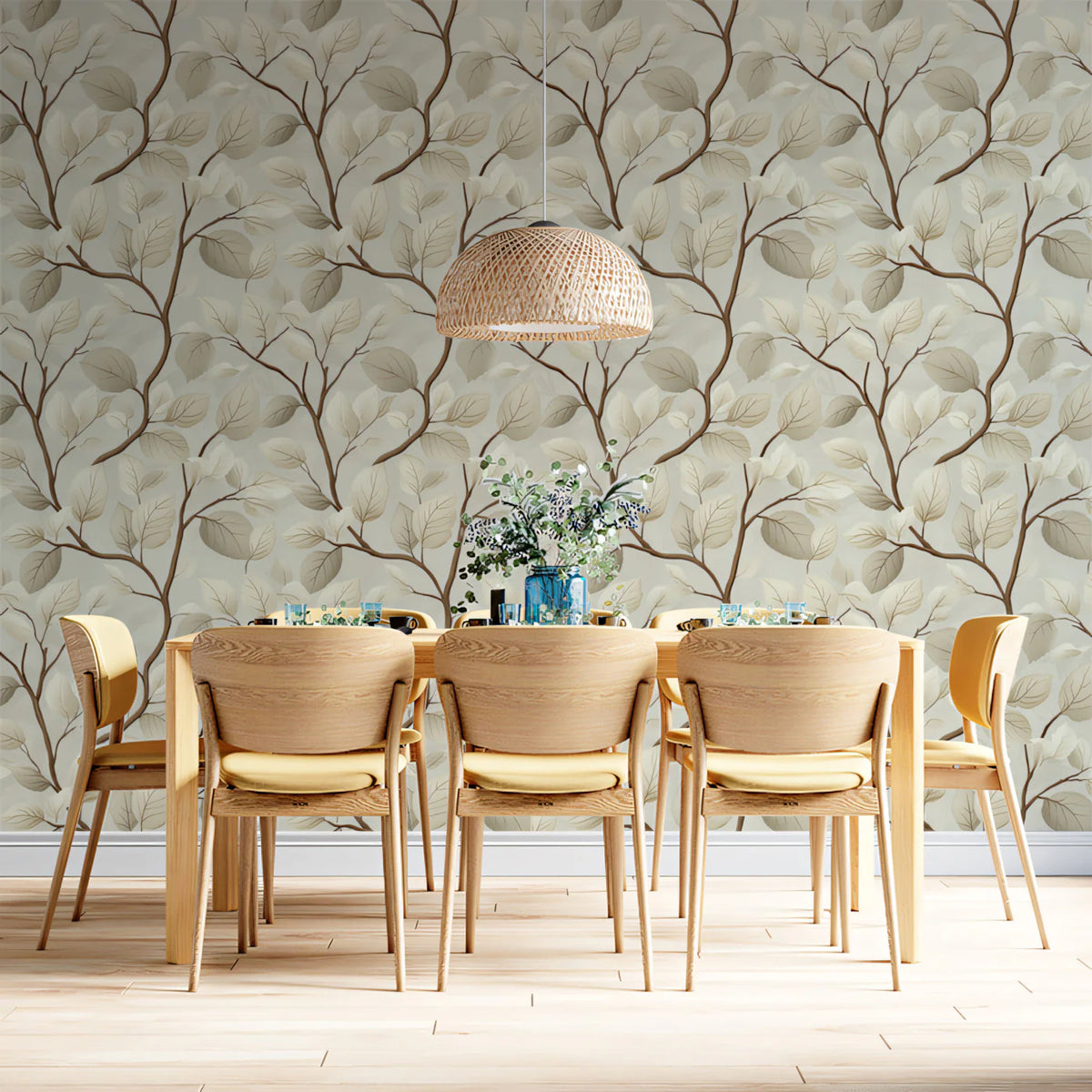 Minimalist Botanical Branch Mural Wallpaper in Neutral Tones Mural Wallpaper - room preview 02