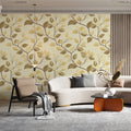 Abstract Botanical Mural Wallpaper — Muted Branch and Leaf Pattern Mural Wallpaper - room preview 02