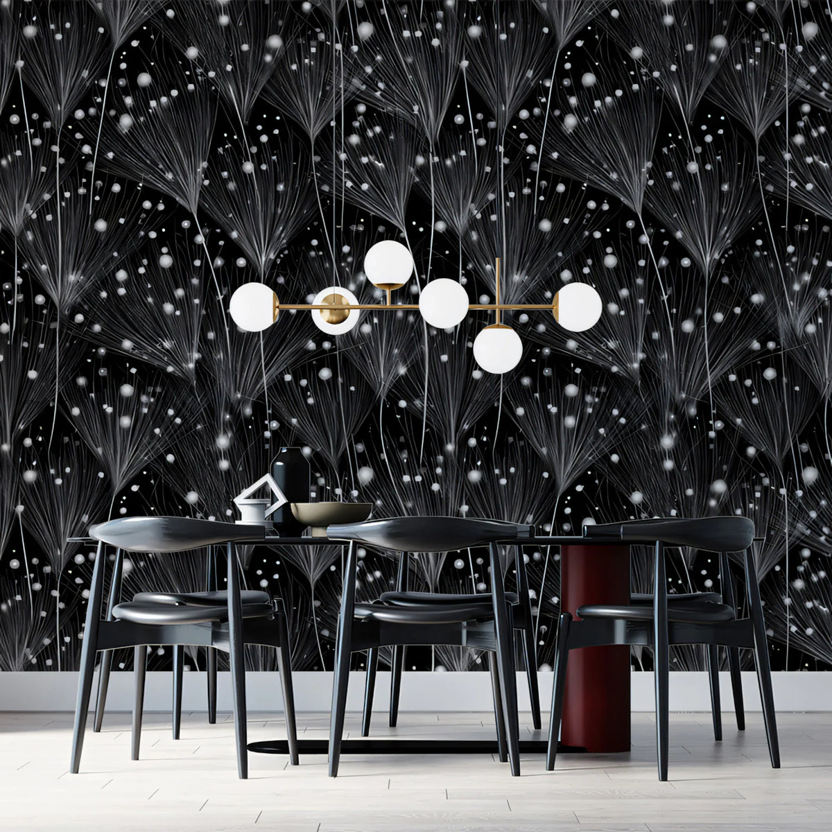 Abstract Dandelion Mural Wallpaper — Modern Monochrome Botanical Mural Wallpaper - room preview 02