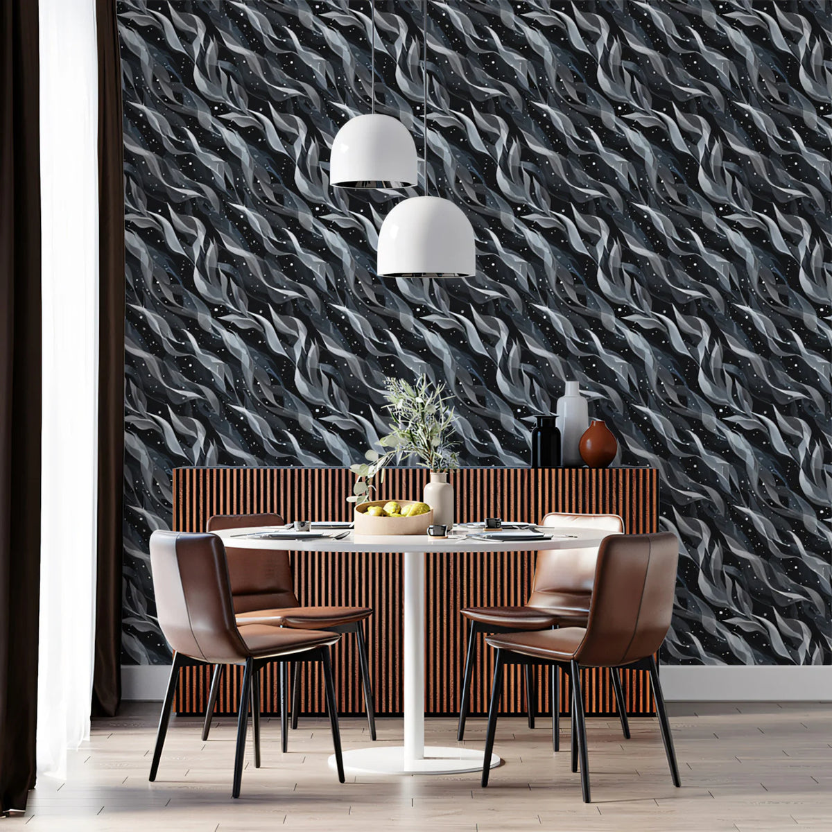 Monochromatic Wavy Abstract Mural Wallpaper — Modern Fluid Art Mural Wallpaper - room preview 02