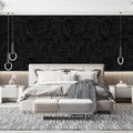 Abstract Swirl Mural Wallpaper — Moody Charcoal and White Ink Lines Mural Wallpaper - room preview 02