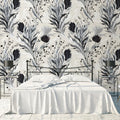 Monochrome Botanical Mural Wallpaper — Expressive Ink Illustration Mural Wallpaper - room preview 02