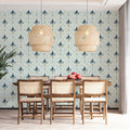 Modern Damask Mural Wallpaper — Soft Blue and Gold Lattice Mural Wallpaper - room preview 02