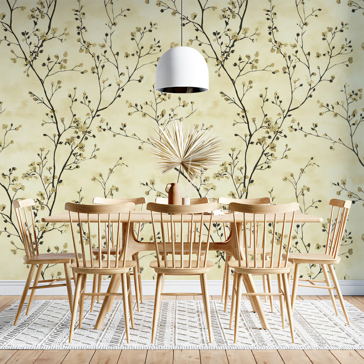 Minimalist Botanical Mural Wallpaper — Ink Branch Pattern Mural Wallpaper - room preview 02