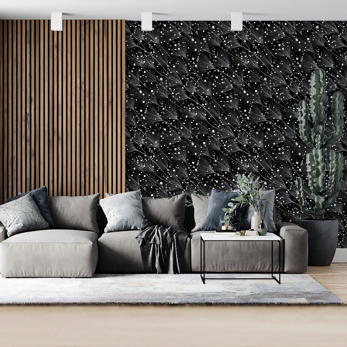 Abstract Dandelion Seed Mural Wallpaper in Monochrome Mural Wallpaper - room preview 02
