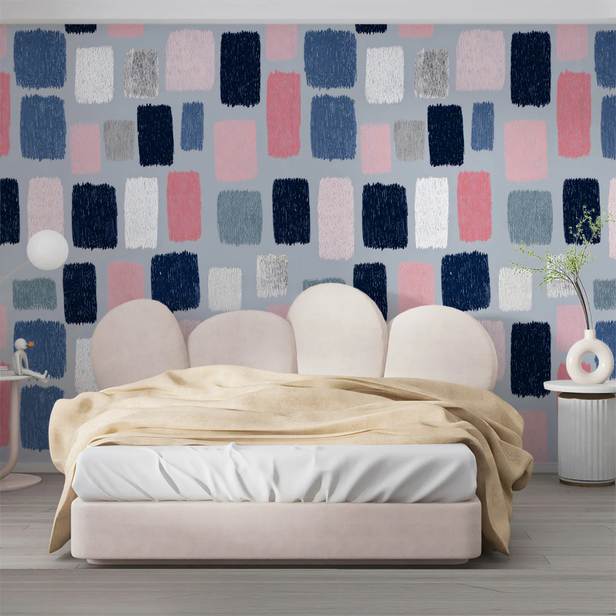 Modern Abstract Mural Wallpaper Painterly Geometric Blocks Mural Wallpaper - room preview 02