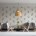 Minimalist Botanical Sprig Mural Wallpaper — Navy and Off-White Mural Wallpaper - room preview 02