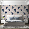 Abstract Feather Mural Wallpaper — Soft Navy and Blush Strokes Mural Wallpaper - room preview 02