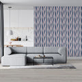 Abstract Ikat Stripe Mural Wallpaper — Soft Navy and Pastel Pink Mural Wallpaper - room preview 02