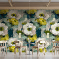 Abstract Floral Mural Wallpaper in Ochre and Teal Brushstrokes Mural Wallpaper - room preview 02
