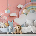 Paper-Cut Flower Rain Mural Wallpaper — Whimsical Pastel Scene Mural Wallpaper - room preview 02
