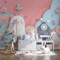 Paper-Cut Garden Bear and Bunny Mural — Whimsical Kids Wall Art Mural Wallpaper - room preview 02