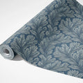 Diagonal Fern Frond Mural Wallpaper — Dusty Blue Botanical Mural Wallpaper - room preview 02