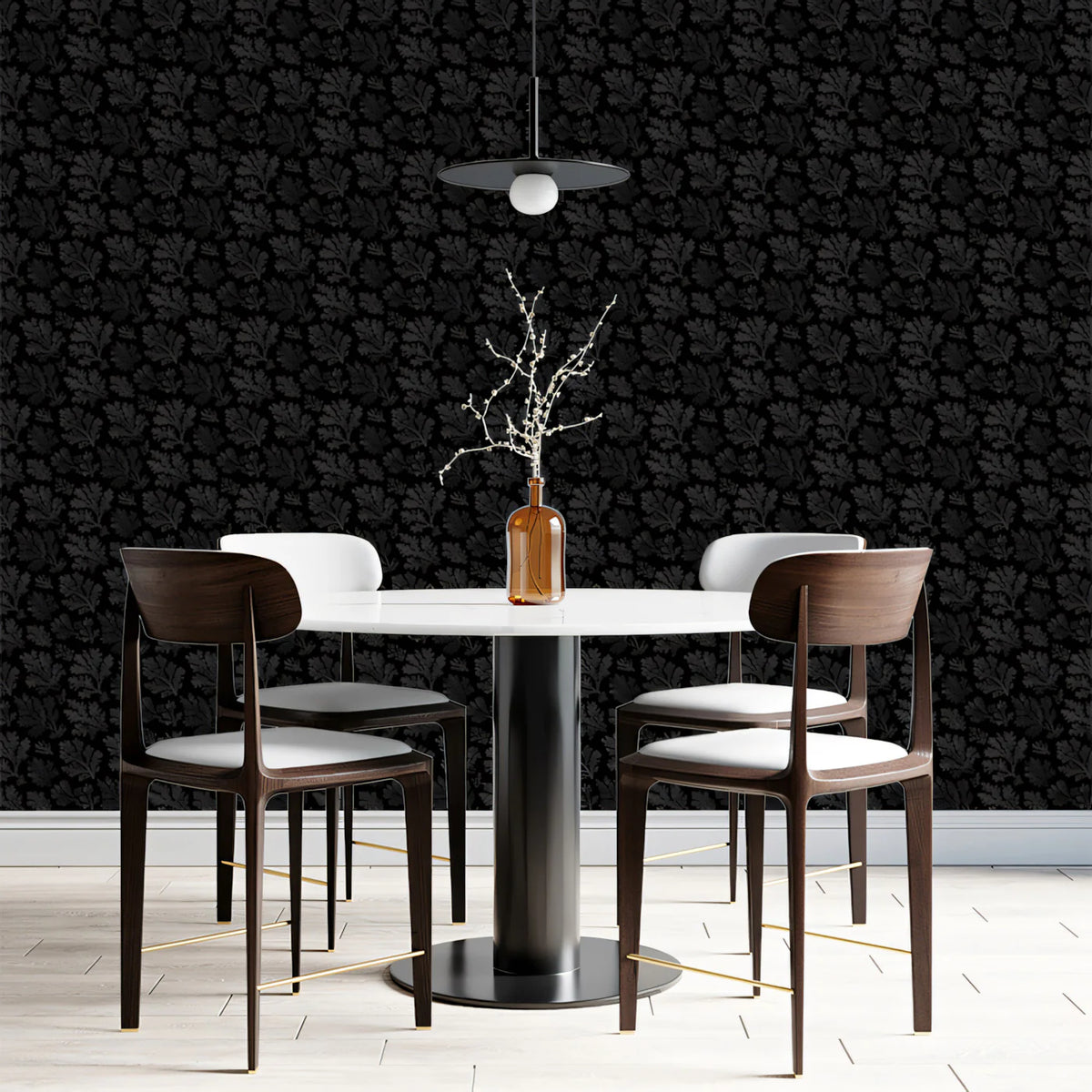 Micro Floral Damask Mural Wallpaper in Charcoal Black Mural Wallpaper - room preview 02