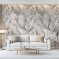 Stippled Botanical Mural Wallpaper — Soft Taupe and Charcoal Mural Wallpaper - room preview 02