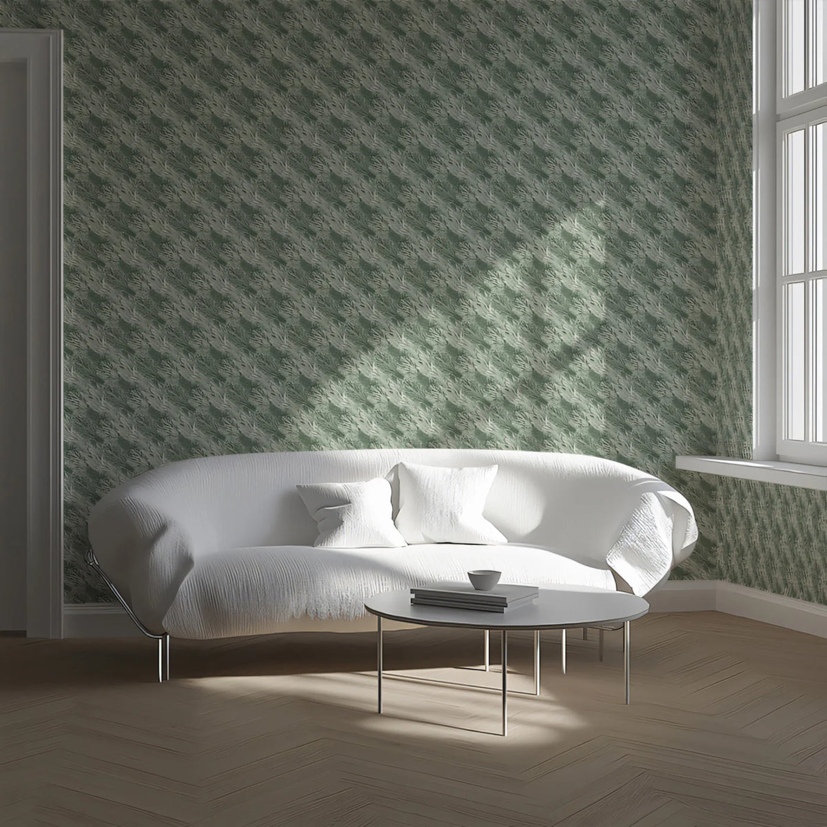 Diagonal Knit Texture Mural Wallpaper in Muted Sage Mural Wallpaper - room preview 02