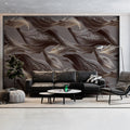 Wavy Leaf Botanical Mural Wallpaper — Mocha and Glimmering Gold Mural Wallpaper - room preview 02