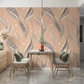 Woven Botanical Mural Wallpaper — Flowing Dusty Rose and Silver Mural Wallpaper - room preview 02