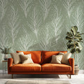 Dotted Fern Frond Mural Wallpaper — Sage Minimalist Botanical Mural Wallpaper - room preview 02