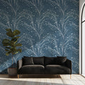 Winter Frost Botanical Mural Wallpaper — Blue and White Sprigs Mural Wallpaper - room preview 02