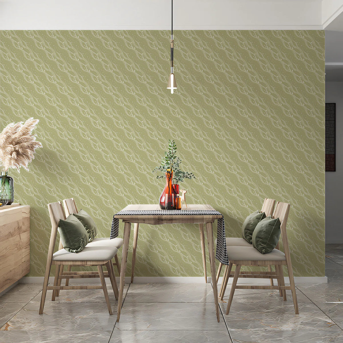 Diagonal Ribbon Weave Mural Wallpaper — Soft Olive Texture Mural Wallpaper - room preview 02