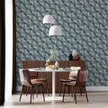 Diagonal Lily Floral Mural Wallpaper — Muted Teal and Gray Mural Wallpaper - room preview 02