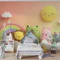 3D Animal Friends Mural Wallpaper — Pastel Rainbow & Sunset Sky Mural Wallpaper - room preview 02