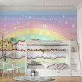 Chubby Cat Cloud Mural Wallpaper — Whimsical Pastel Rainbow Mural Wallpaper - room preview 02