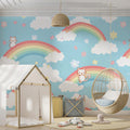 Kawaii Kitten and Rainbow Cloud Mural Wallpaper — Whimsical Decor Mural Wallpaper - room preview 02