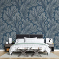 Indigo Fern Frond Mural Wallpaper — Moody Botanical Print Mural Wallpaper - room preview 02