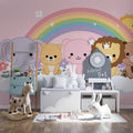 Kawaii Animal Rainbow Mural Wallpaper — Whimsical Playful Design Mural Wallpaper - room preview 02