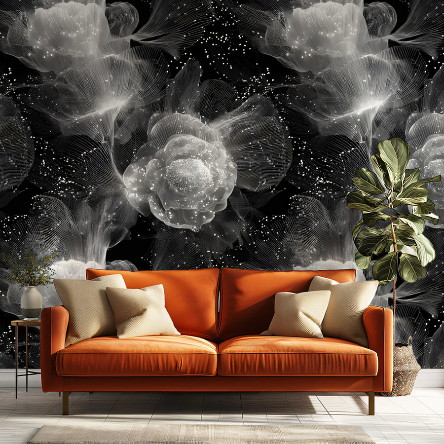 Abstract Wallpaper Mural – Modern Art Wall Mural – Fiber Optic Floral — High-Contrast Modern Art