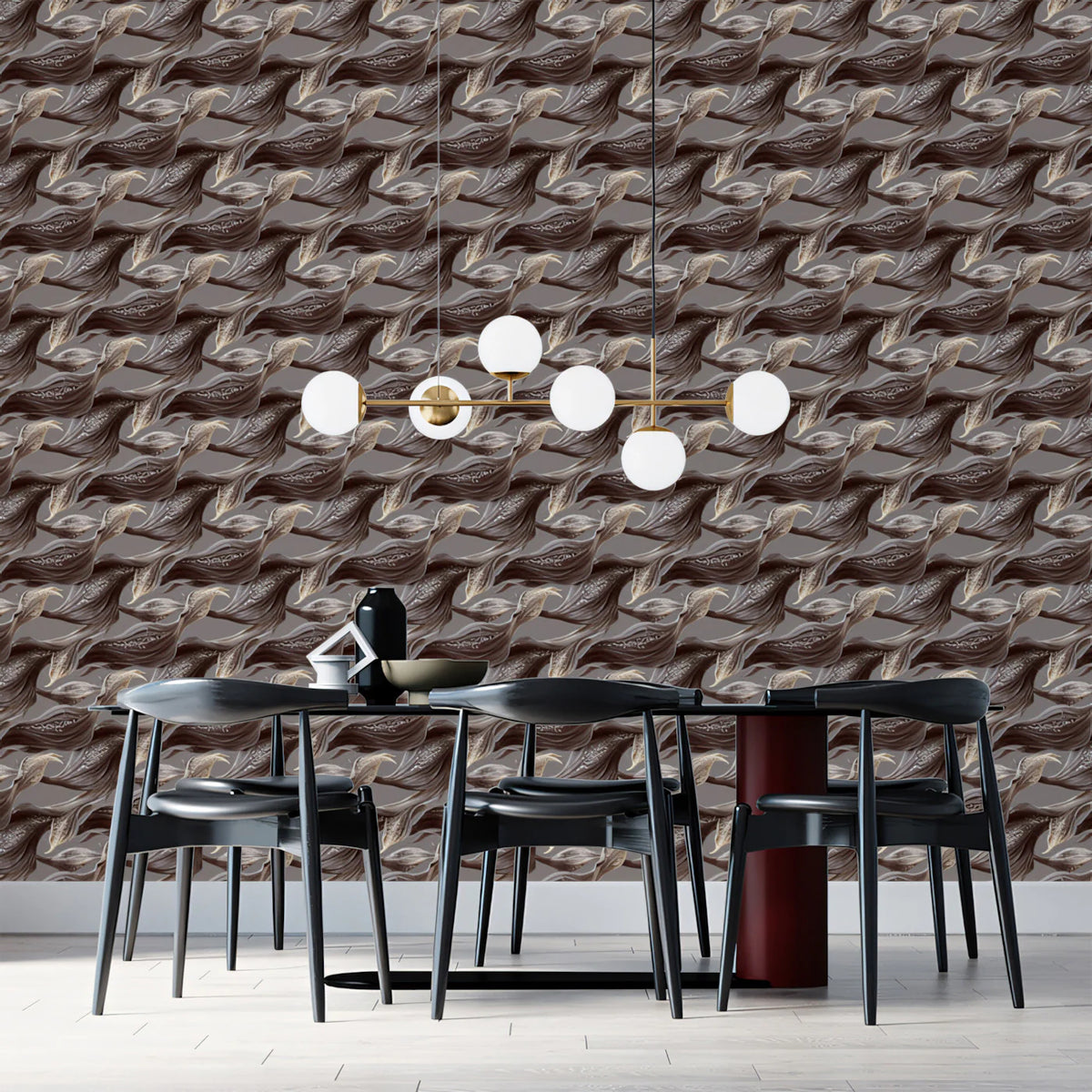 Micro Wavy Leaf Texture Wallpaper Dense Mocha & Taupe, Organic Weave Effect Mural Wallpaper - room preview 02