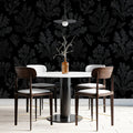 Stippled Coral Damask Mural Wallpaper — Gothic Black and Charcoal Mural Wallpaper - room preview 02