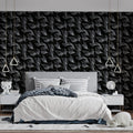 Sheer Leaf Diagonal Mural Wallpaper — Monochrome Botanical Art Mural Wallpaper - room preview 02
