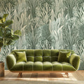 Abstract Seaweed Mural Wallpaper — Sage and Cream Botanical Mural Wallpaper - room preview 02