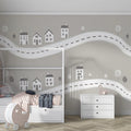 Roadside Village Mural Wallpaper — Minimalist Scandi Line Art Mural Wallpaper - room preview 02