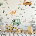 Safari Road Trip Mural Wallpaper — Whimsical Animal Pattern Mural Wallpaper - room preview 02