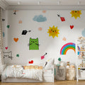 Kawaii Cat and Rainbow Mural Wallpaper — Playful Doodle Pattern Mural Wallpaper - room preview 02