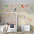 Cat and Kite Sketch Mural Wallpaper —Hand-Drawn Whimsical Pattern Mural Wallpaper - room preview 02