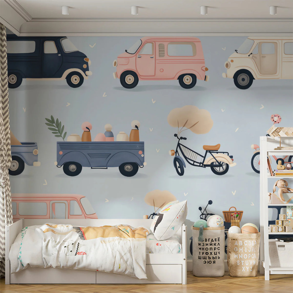 Vintage Transit Mural Wallpaper in Pastel Tones and Retro Style Mural Wallpaper - room preview 02