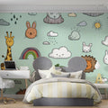 Safari Friends Doodle Mural Wallpaper —Playful Nursery Design Mural Wallpaper - room preview 02