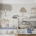 Vintage European City Car Mural Wallpaper — Sketch Scenic Design Mural Wallpaper - room preview 02