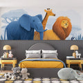 Safari Friends in the Rain Mural Wallpaper — Whimsical Illustration Mural Wallpaper - room preview 02
