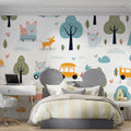 Kawaii Woodland Adventure Mural Wallpaper — Playful Animal Scene Mural Wallpaper - room preview 02