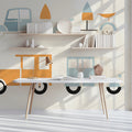 Retro Vehicle Geometric Mural Wallpaper — Playful Transport Print Mural Wallpaper - room preview 02