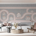 Road Map & Village Houses Mural Wallpaper — Minimalist Play Map Mural Wallpaper - room preview 02
