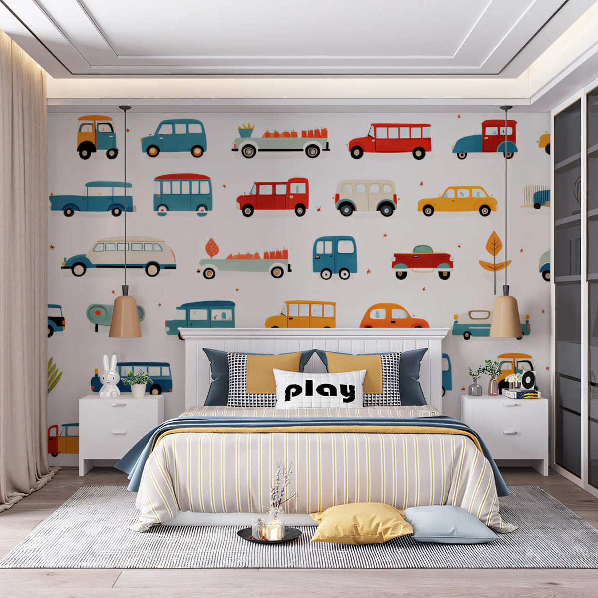 Doodle Car Collection Mural Wallpaper — Playful Hand-Drawn Motifs Mural Wallpaper - room preview 02
